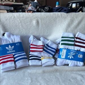 Adidas 6 pack crew women 10-13, men’s 8-12Crew Socks - Multi-Color Pack